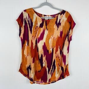 Joie T-Shirt Large 100% Linen Cap Sleeve Tee Top Orange